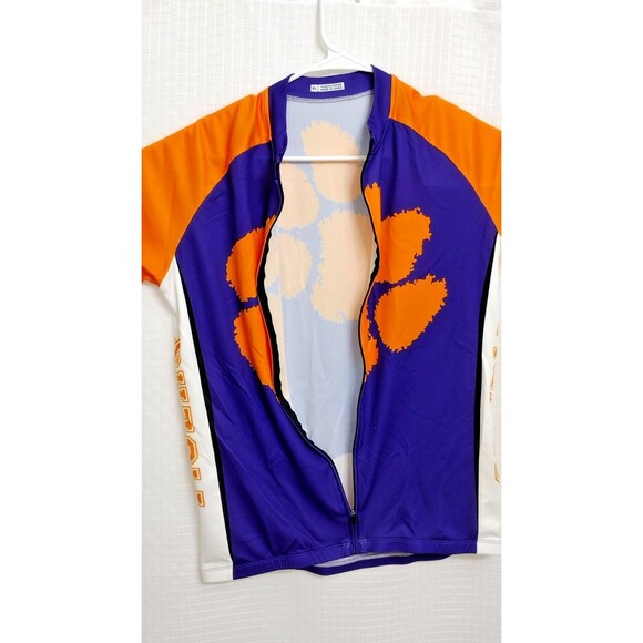 Clemson Tiigers XL Cycling Jersey Orange White Full Zip Pockets Reflector SEE - Picture 2 of 11